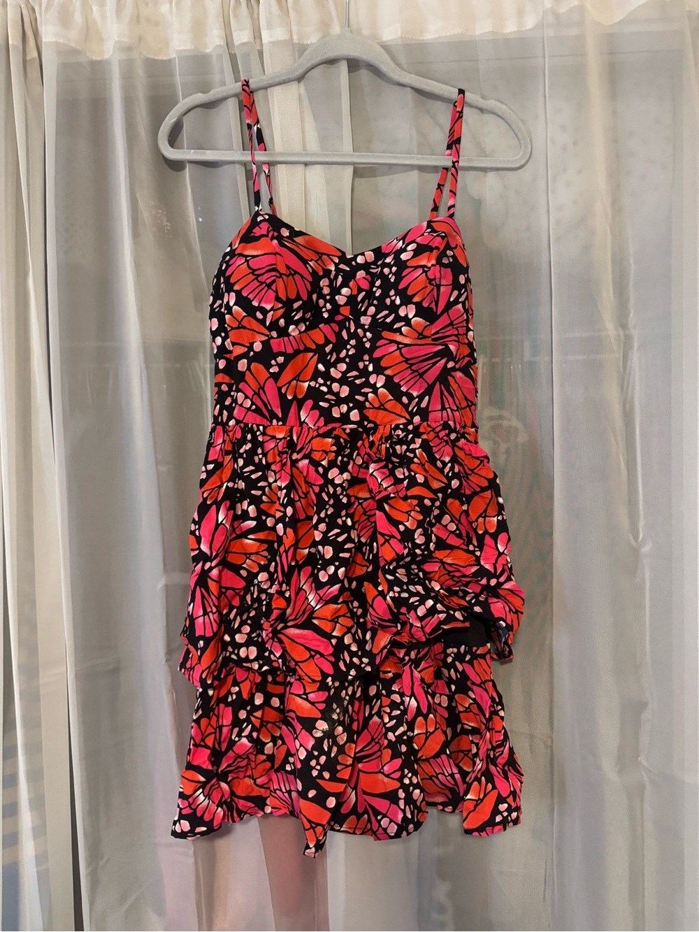 Women’s Pink & Orange Butterfly Tiered Dress